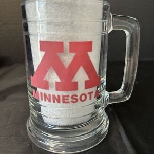MINNESOTA GOLDEN GOPHERS Glass Beer Mug Stein 2sided, Logo and Mascot